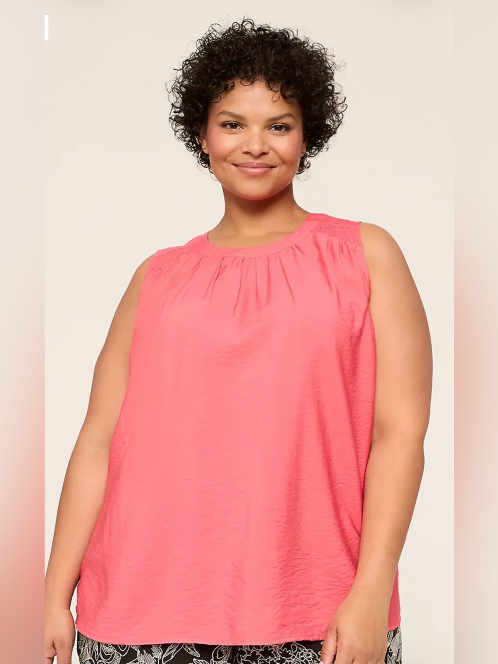 Lane Bryant Paradise Pink Sleeveless Smocked-Shoulder Crew Neck Tank Plus Size